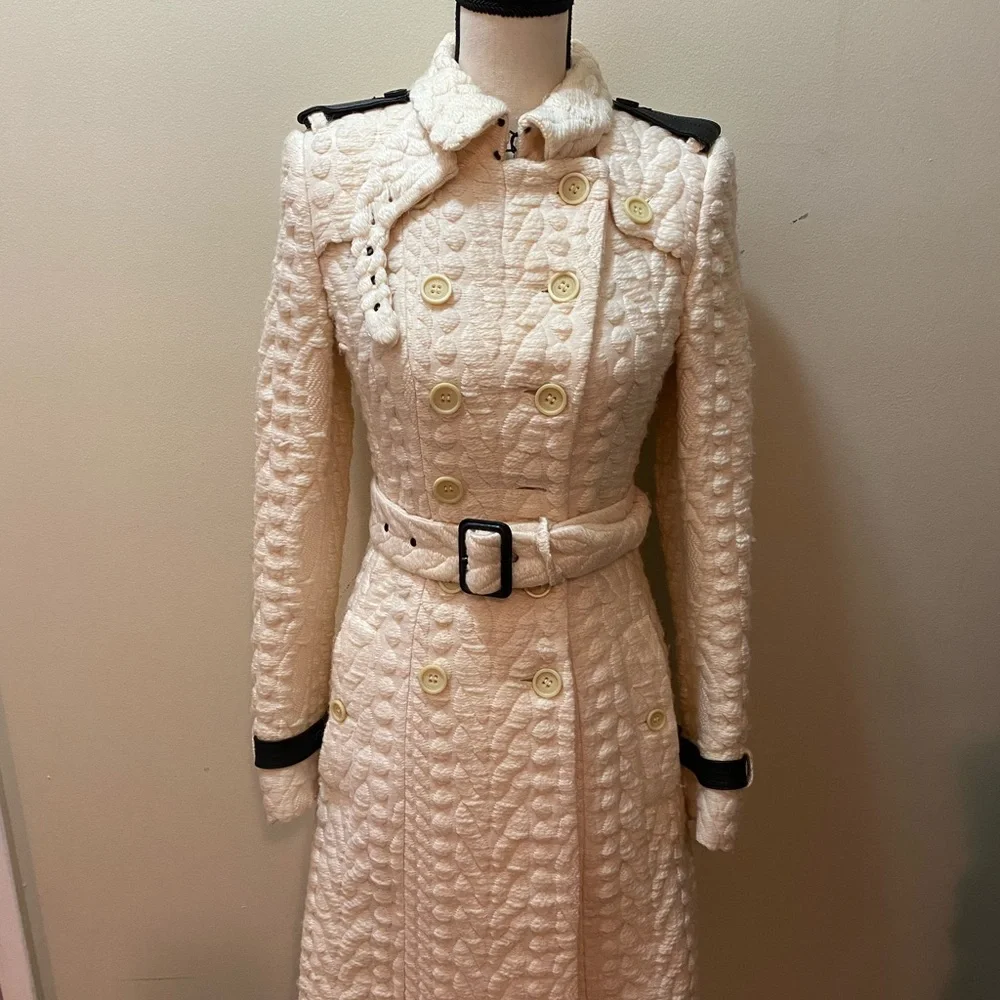 Burberry prorsum runway knit effect white ivory trench coat - Picture 3 of 16